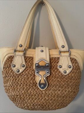 Michael Kors Woven Straw Satchel Tote • Patent Trim. • Coastal Summer Resort Bag